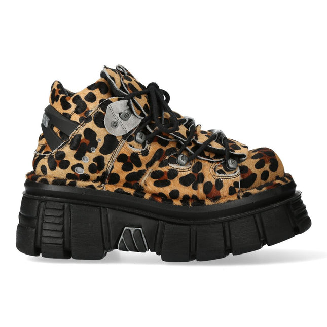 New Rock M-106-C192 Leopard Brown Leather Gothic Ankle Boots