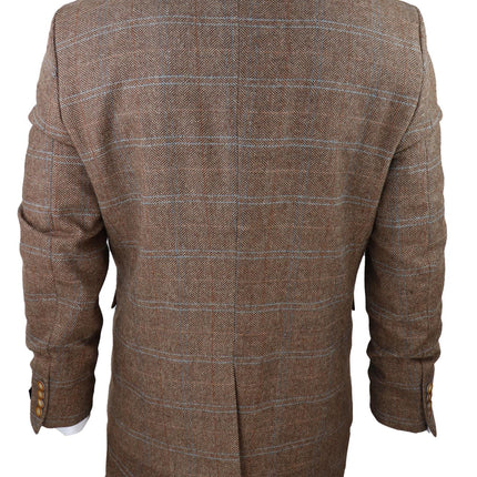Mens 3 Piece Wool Suit Oak Brown Tweed Herringbone Check Peaky Blinders Gatsby
