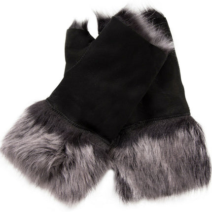 Womens Shearling  Mittens Fingerless Cuffs Toscana Suede Sheepskin Fur