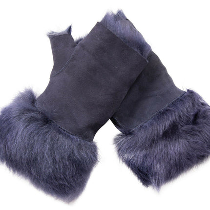Womens Shearling  Mittens Fingerless Cuffs Toscana Suede Sheepskin Fur