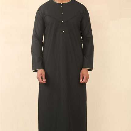 Men's Omani Eid Black Thobe  Saudi Emirati Jubba Robe