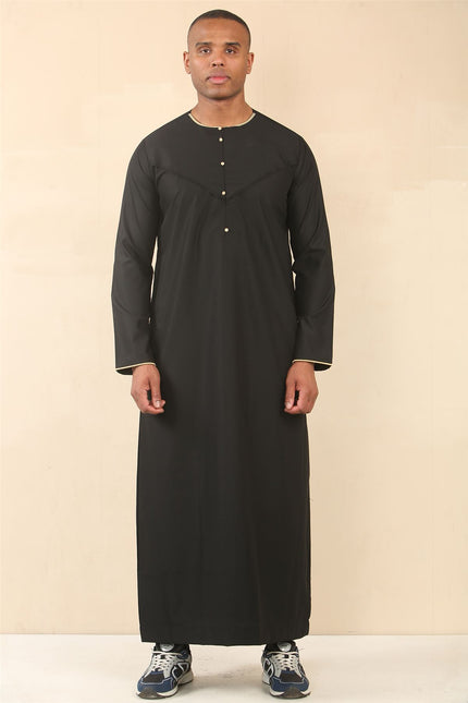 Men's Omani Eid Black Thobe  Saudi Emirati Jubba Robe