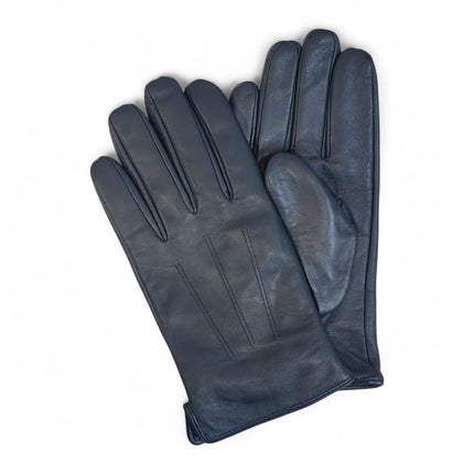 Men’s Navy Blue Italian Leather Warm Wool Lining Winter Gloves - M-LGV-305
