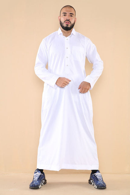 Mens White Thobe Jubba Saudi Ramadan Eid Islamic Kaftan Kaudara Arabic Jubbah