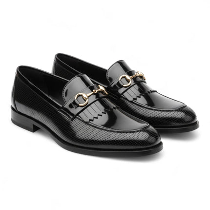 Mens Black Patent Faux Leather Formal Loafers Shoes