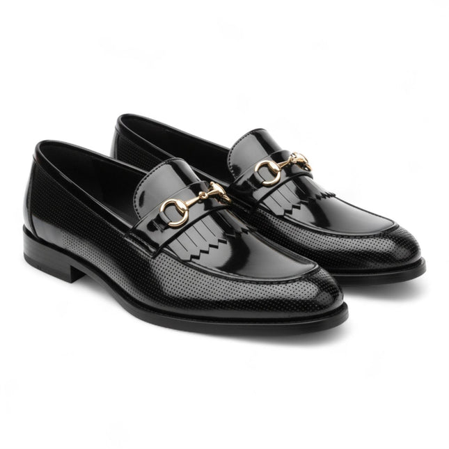 Mens Black Patent Faux Leather Formal Loafers Shoes