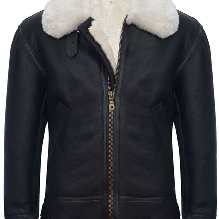 Mens B3 WW2 Leather Sheepskin Aviator Flying Jacket-Charleston