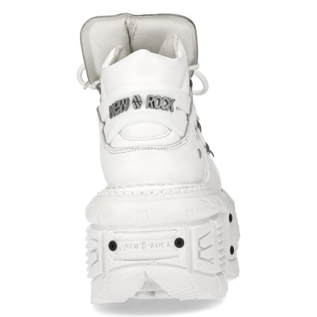 New Rock Unisex White Leather Gothic Punk Boots - M-TANK106-C1