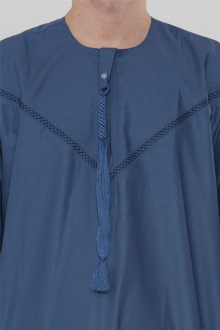 Men's Eid Blue Moroccan Thobe Robe Djellaba Ramadan Eid Jubba- HM10