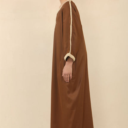 Kid's Boys Brown Moroccan Thobe Jubba Robe Eid Djellaba Gandoura