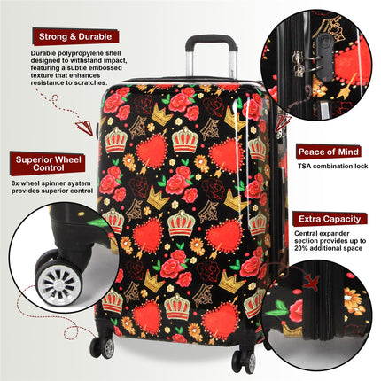 Strong Expandable Hard Shell Dual 4 Wheel Suitcase Set Print Luggage Cabin Travel Bag