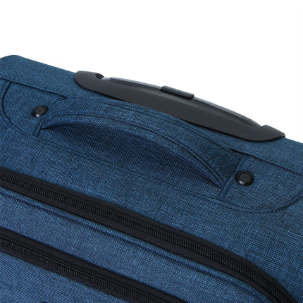 Soft Shell Blue Linen Suitcase Set 8 Wheel Lightweight Travel Luggage