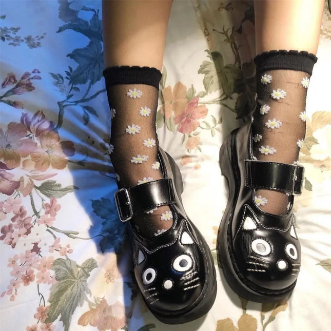 TUK Womens Mary Jane Kitty Black Leather Platform Goth Shoes - T2025