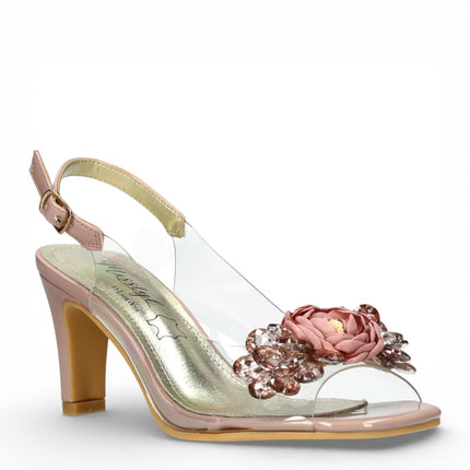 Laura Vita Women’s Mira 05 Clear Rose Pink Slip-On Cinderella Heel Sandals