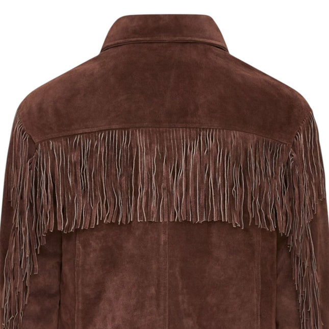 Men's Retro Brown Cowboy Suede Leather Fringe Jacket - Western