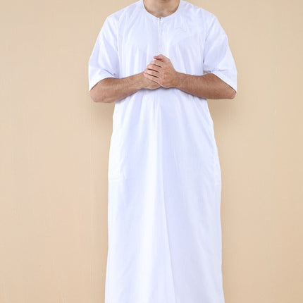 Mens White Thobe Jubba Islamic Arab Moroccan Saudi Zipped Kaftan Arab Robe
