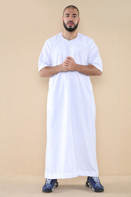 Mens White Thobe Jubba Islamic Arab Moroccan Saudi Zipped Kaftan Arab Robe