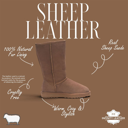 Women’s Chestnut Genuine Sheepskin Fur-Lined Winter Mid-Calf Boots