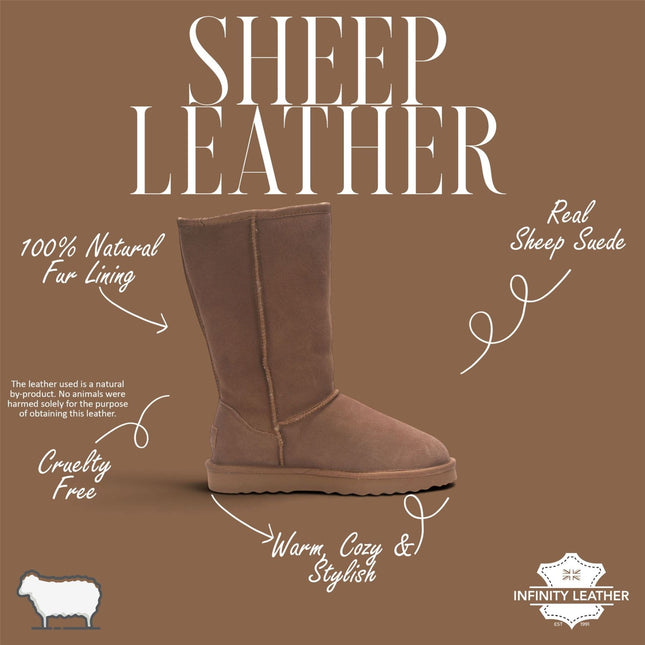Women’s Chestnut Genuine Sheepskin Fur-Lined Winter Mid-Calf Boots