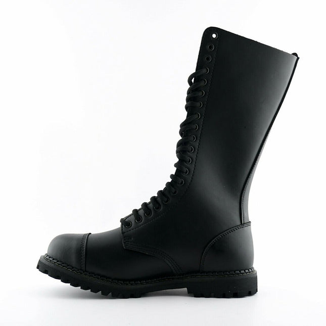 Grinders Unisex Black Leather Mid-Calf Punk Military Boots - King CS
