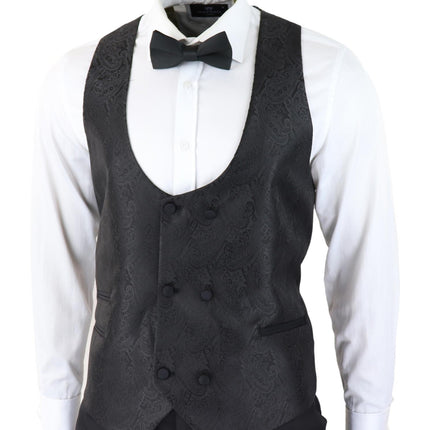 Mens Black Tuxedo Blazer Waistcoat Brocade Satin Paisley Formal Dinner Jacket