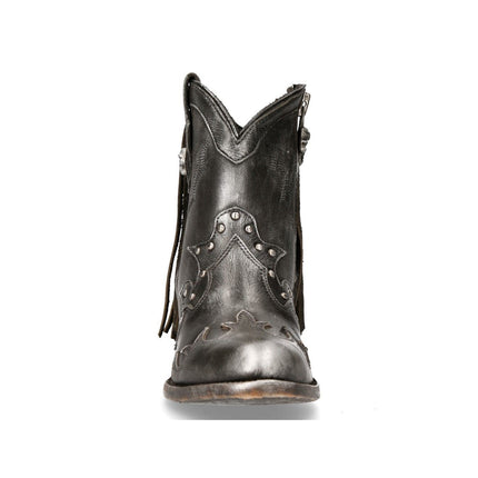 New Rock Grey Leather Fringed Pointed Cowboy Boots - WSTM003-S1