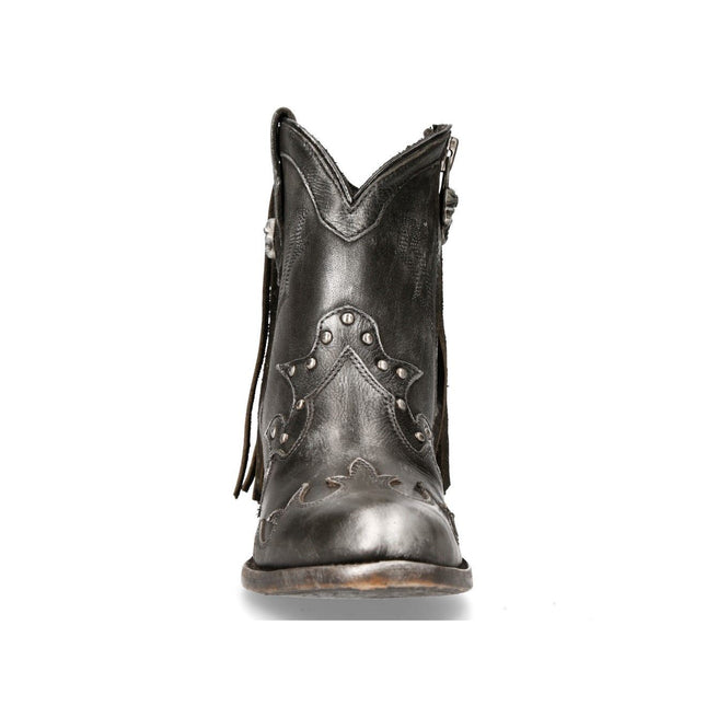 New Rock Grey Leather Fringed Pointed Cowboy Boots - WSTM003-S1