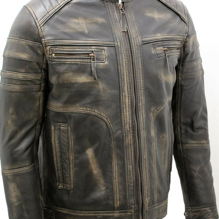 Men's Vintage Black Leather Biker Jacket-Naples