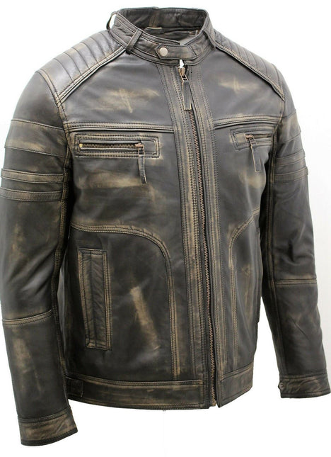 Men's Vintage Black Leather Biker Jacket-Naples