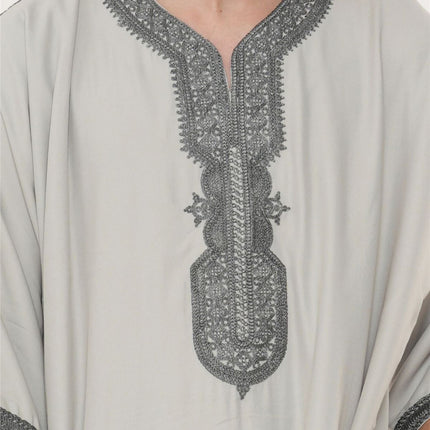 Men's Grey Charcoal Moroccan Thobe Robe Eid Djellaba Gandoura Jubba- HM65