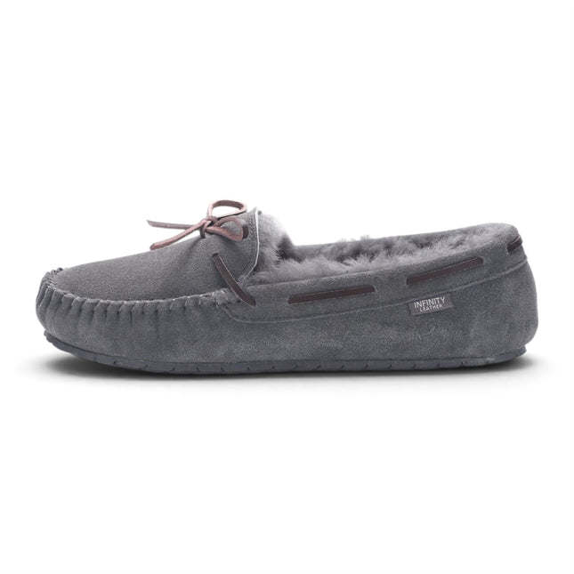 Men’s Grey Genuine Sheepskin Moccasin Winter Slippers - Flint