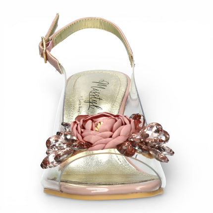 Laura Vita Women’s Mira 05 Clear Rose Pink Slip-On Cinderella Heel Sandals