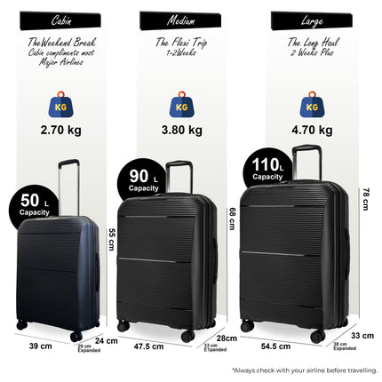 Expandable Hard Shell PP 8 Wheel Luggage Travel Cabin Holiday Bags Suitcase Set