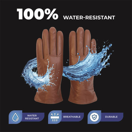 Men’s Tan Brown Italian Leather Warm Wool Lining Winter Gloves - M-LGV-305