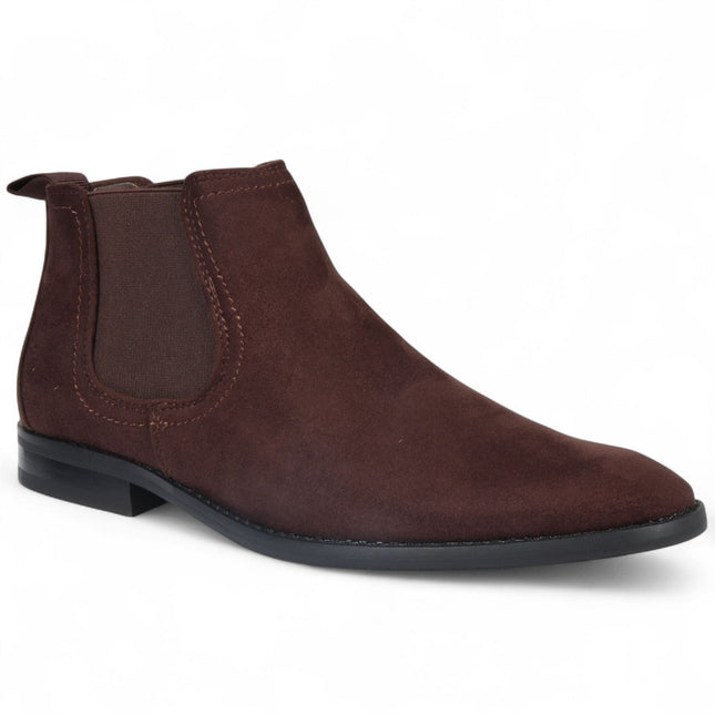 Men's Brown Suede Chelsea Boots Real Leather Lined Slip-On