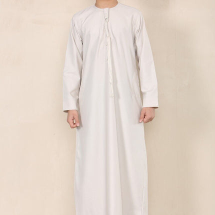 Boy's Kids Beige Thobe Emirati Jubba Islamic Clothing Kaftan Eid String Tassel