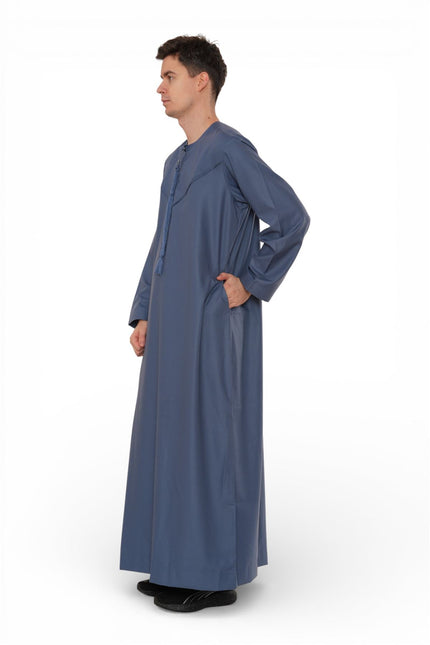 Men's Eid Blue Moroccan Jubba Robe Djellaba Ramadan Eid Thobe - HM11