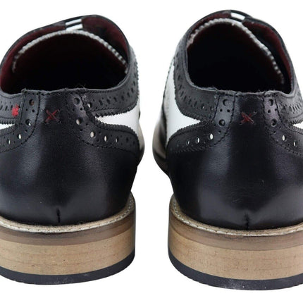 Mens Classic Oxford Brogue Gatsby Shoes In Black/White Leather