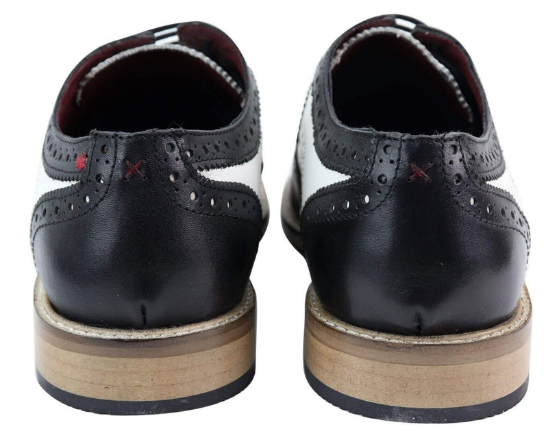 Mens Classic Oxford Brogue Gatsby Shoes In Black/White Leather