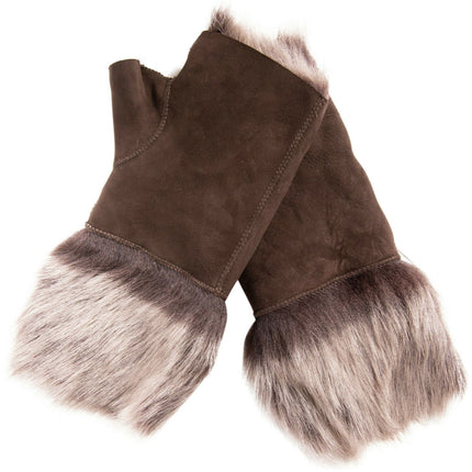 Womens Shearling  Mittens Fingerless Cuffs Toscana Suede Sheepskin Fur