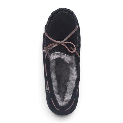 Women's Black Genuine Sheepskin Moccasin Winter Slippers - Aspen