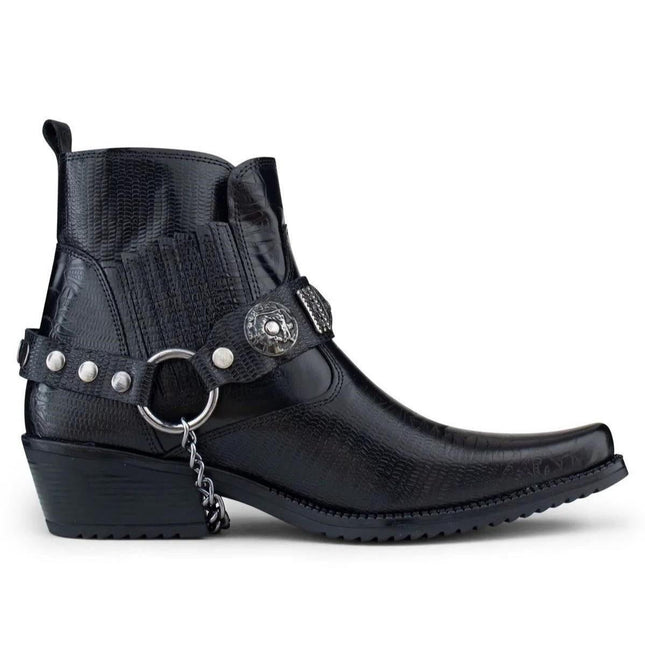 Men's Black Leather Winklepicker Western Gothic Boots