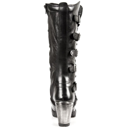 New Rock Ladies Black Buckle Laced Knee-High Boots - TR004-S1