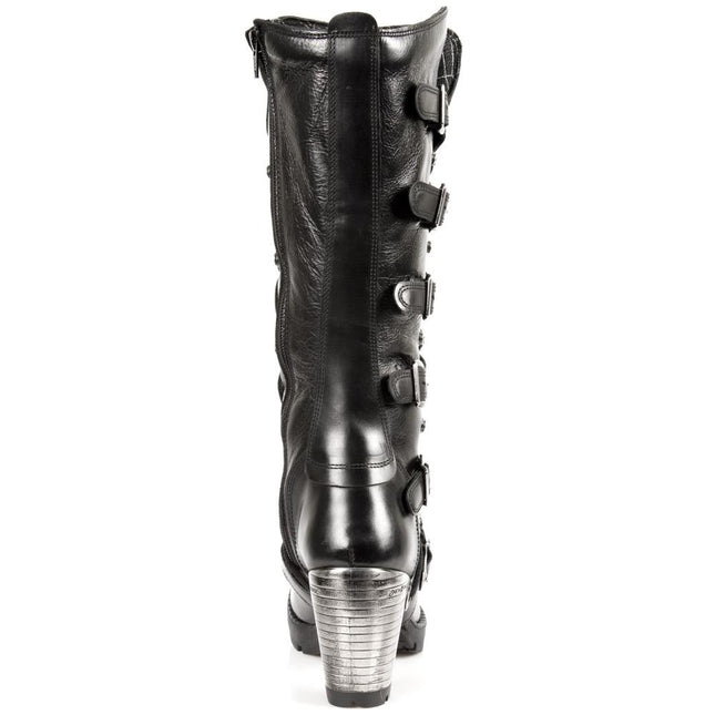 New Rock Ladies Black Buckle Laced Knee-High Boots - TR004-S1