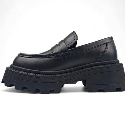 Windsorsmith Womens Black Leather Platform Chunky Loafers Shoes - True