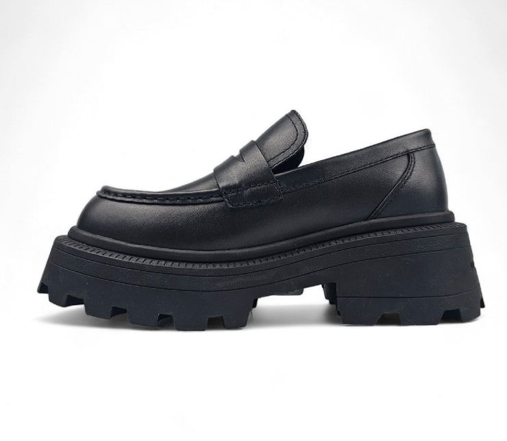 Windsorsmith Womens Black Leather Platform Chunky Loafers Shoes - True