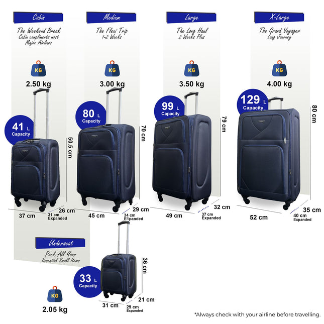 Soft Shell Lightweight Nylon Suitcase Set 4 Wheel Travel Case Holiday Bags