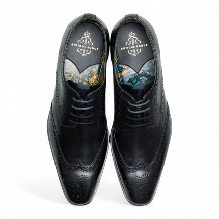 Antique Rogue Men’s Black Leather Oxford Derby Brogue - Luca