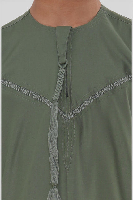 Kids Boys Ramadan Eid Olive Green Moroccan Jubba Robe Djellaba Thobe - K-TT008