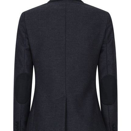 Womens Black Herringbone Check Tweed Wool Blend Blazer